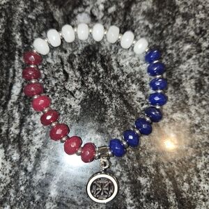 Rustic Cuff Red and White Beaded Bracelet with Charm